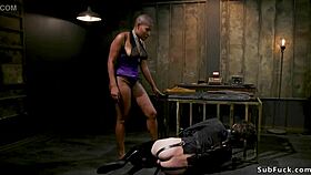 huge tits ebony torments man in latex with strapon