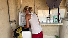 Accidental Sex In The Washing Machine - The Neighbor Has Two Quick Orgasms Cum Inside