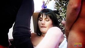 kinky babe has fun with two fat cocks