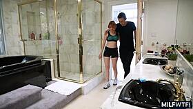 Does the cougar treat the young cock with her blowjob?