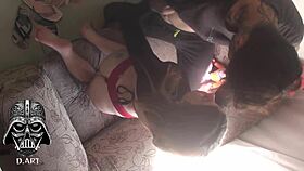 hidden camera catches young 18+ woman cheating on her husband drinking milk all over her body