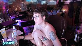 Beautiful short-haired milf uses vibrator for self-pleasure in stream clip