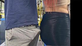 redhead student in miniskirt feels stranger's touch on bus