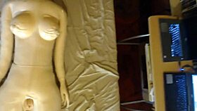 chubby old man plays with his real sex doll