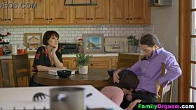 Familyorgasm - old man fucks daring daughter and wife while cooking spaghetti