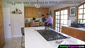Familyorgasm - old man fucks daring daughter and wife while cooking spaghetti