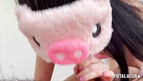 Beautiful Deborah Fox swallows semen in piglet costume!