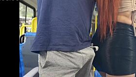 redhead student in miniskirt feels stranger's touch on bus