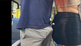 redhead student in miniskirt feels stranger's touch on bus