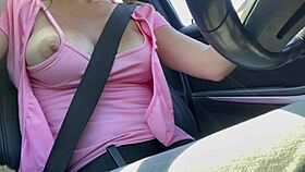Italian big tits milf flashes horny nipples in car