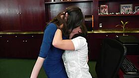 female boss licks pussy in bathroom