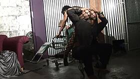 beautiful black milf fucking in fishnet suit