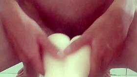 asian taiwanese babe masturbates with monster cock toy and gets creampied, want more private fun