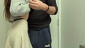 petite skinny girl bends over in public toilet moaning during orgasm