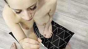 Horny girl with saggy boobs delivers a wild bouncy blowjob