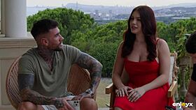 Curvy Redhead Babe in Lingerie Sucks and Fucks Two Young Studs