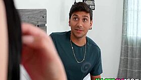 Super freaky stepsis flashes pierced nipples and asks to lick pussy