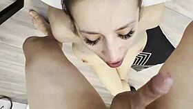 Horny girl with saggy boobs delivers a wild bouncy blowjob