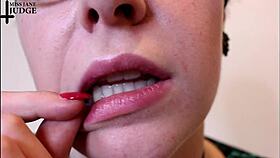 The retainer bitch at the dinner party gives jerk off instructions while wearing glasses