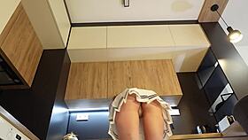 does redhead hot wife show off new mini skirt and panties before stripping?