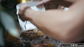 angry woman makes bratty teen serve dinner naked