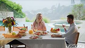 haley and her husband explore toys curiously together.