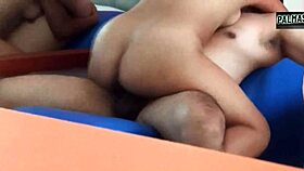 Latina hairy pussy amateur rides and fucks till creampie orgasm