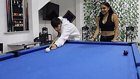 Watch this perverted Latina brunette beg for rough fucking on the billiard table after lessons!
