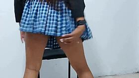 18-year-old busty student makes adult content on a waiting chair