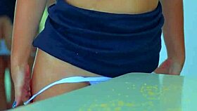 Asian Teen Fucks Table Corner for Intense Pussy Orgasm