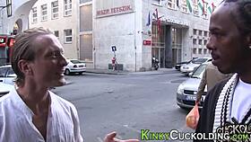 Blonde babe rides big black cock