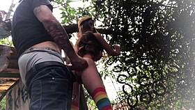 no backyard fucking the redhead's ass with sex toy