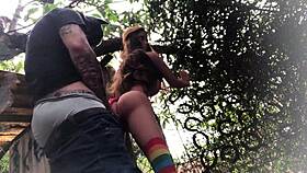 no backyard fucking the redhead's ass with sex toy