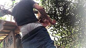 no backyard fucking the redhead's ass with sex toy