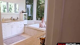 pervy mature redhead gives wet titty fuck in bathroom fantasy