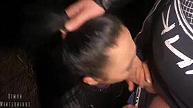 Stuffed Young Cocksucker's Mouth With Cock Outdoors