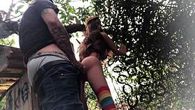 no backyard fucking the redhead's ass with sex toy
