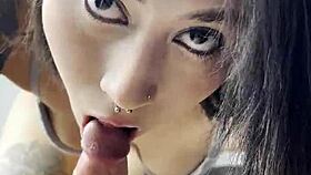 Blowjob For The Cuckold With Cum In Mouth