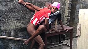 Newly married couple slutting each other out in the backyard