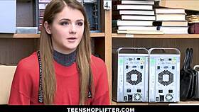 Rosalyn Sphinx, tiny brunette teen, caught shoplifting, gets fucked by mall cop with big cock