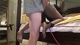 Milf gets tied up and teased before being fucked from behind