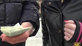 busty brunette jocelyne z fucks for cash 😏 shaved pussy outdoor