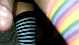 Woman pegging with strap-on fucks guy with female panties and ejaculates without touching herself