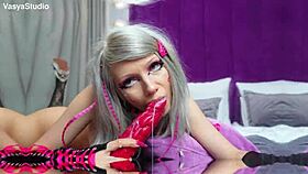 emo girl sucks big dildo and plays with holes - double penetration - squirt