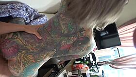 Asian Amateur Rin With Full Body Tattoo Strips Naked, Gets Nipples Sucked, Deep Kisses, Licks Erect Cock