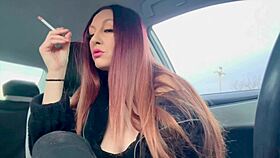 artemisia love smokes cigarette in car while flashing nipple