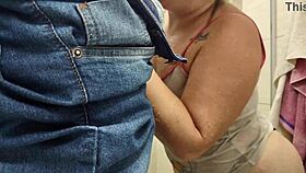 Wife teases electrician before hidden shower fuck away from husband