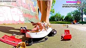 Kati s toy car crush trample giantess crushing toys stomping plastic car crush toy car sneaker toy toycrush plastic car
