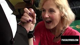 Molly sucks huge dick on knees