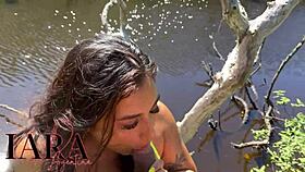 Latina natural enjoys outdoor bbc sex in sheer red